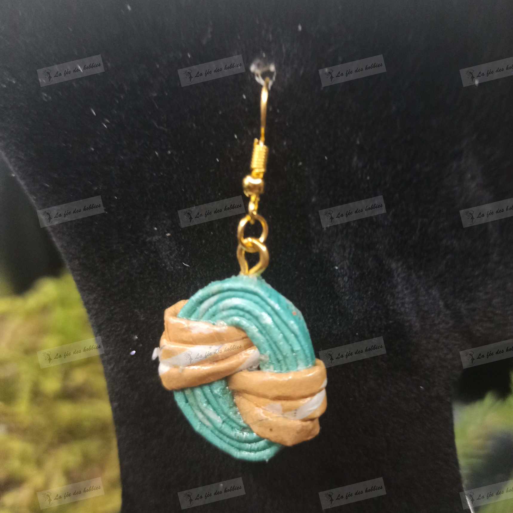 Boucles Oreilles enlacées sable et turquoise